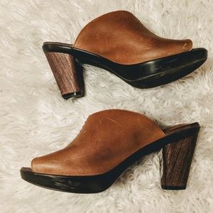 Sanita Leather Peep Toe Slide Heels